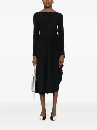 褶饰细节不对称连衣裙