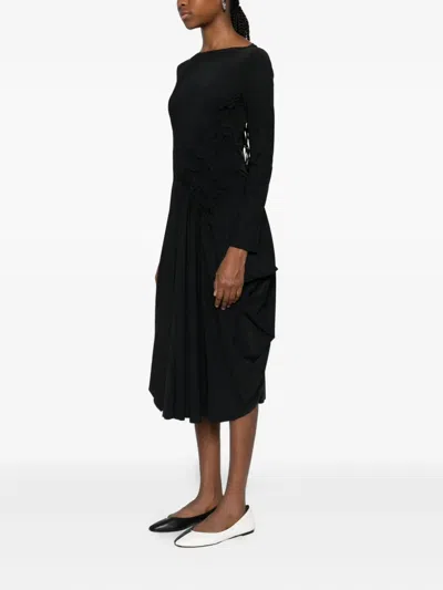 褶饰细节不对称连衣裙