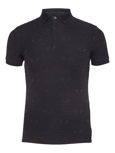 Pre-owned Emporio Armani Patterned-jacquard Polo Shirt In Blue