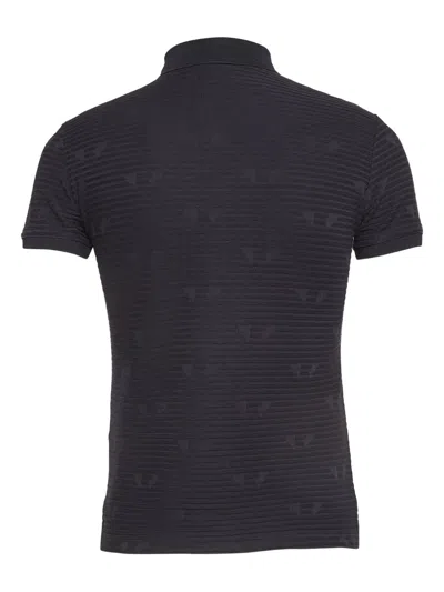 Pre-owned Emporio Armani Patterned-jacquard Polo Shirt In Blue