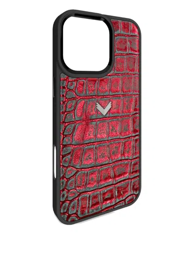 Velante Crocodile-texture Leather Iphone 16 Pro Max Phone Case In Red