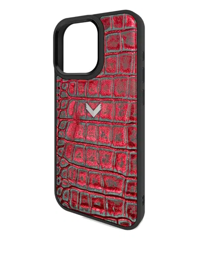 Velante Crocodile-texture Leather Iphone 16 Pro Max Phone Case In Red