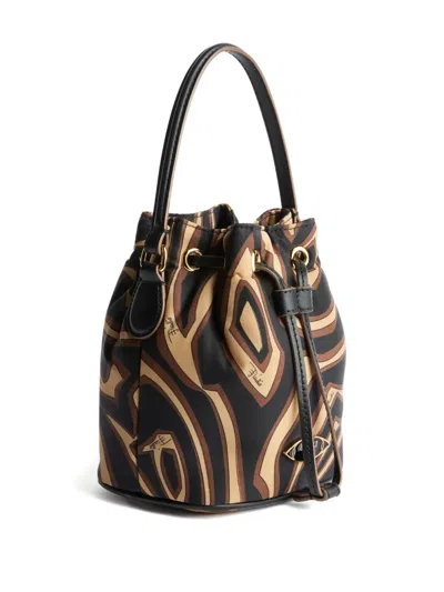 Pucci Abstract-print Drawstring Bucket Bag In Black