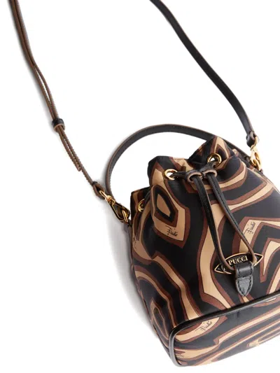 Pucci Abstract-print Drawstring Bucket Bag In Black