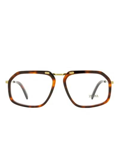 Zegna Rectangular Single-bridge Glasses In Brown