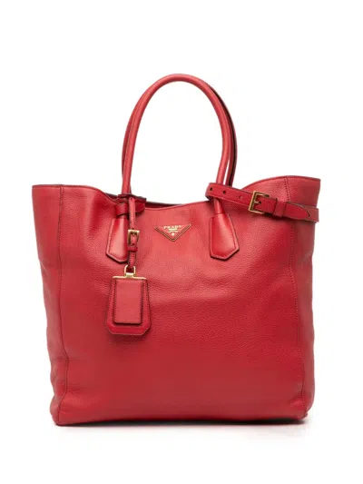 Pre-owned Prada 2000-2025 Vitello Daino Open Convertible Tote Satchel In Red