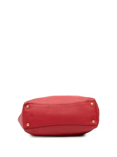 Pre-owned Prada 2000-2025 Vitello Daino Open Convertible Tote Satchel In Red