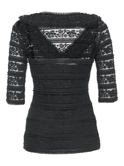 Pre-owned Carolina Herrera Vintage Lace-floral Top In Black