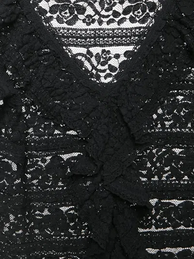 Pre-owned Carolina Herrera Vintage Lace-floral Top In Black