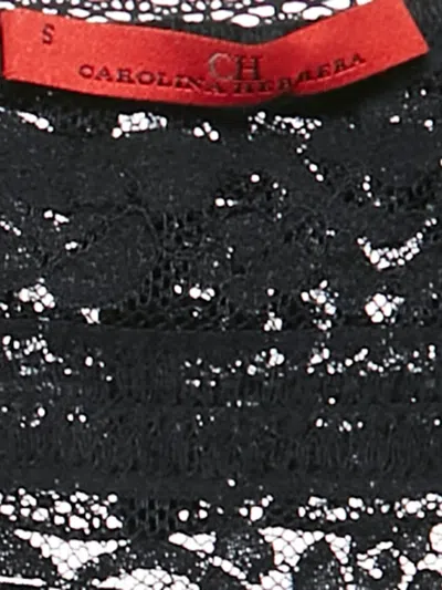 Pre-owned Carolina Herrera Vintage Lace-floral Top In Black