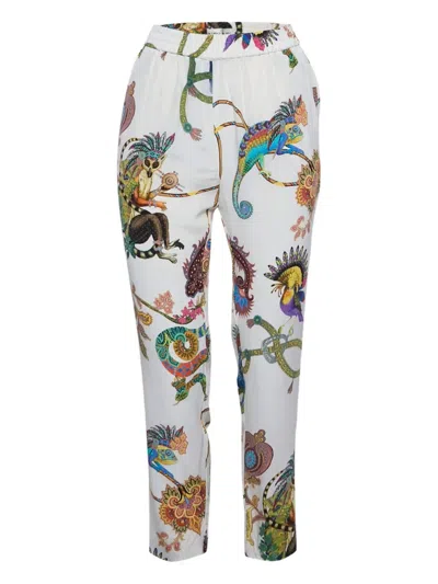Pre-owned Etro 2024 Capri Paisley-animal Print Trousers In White