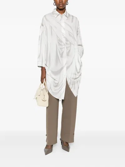 High Draped Button-front Shirt In White