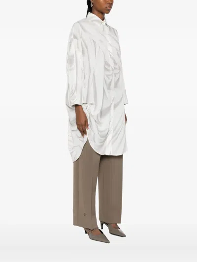 High Draped Button-front Shirt In White