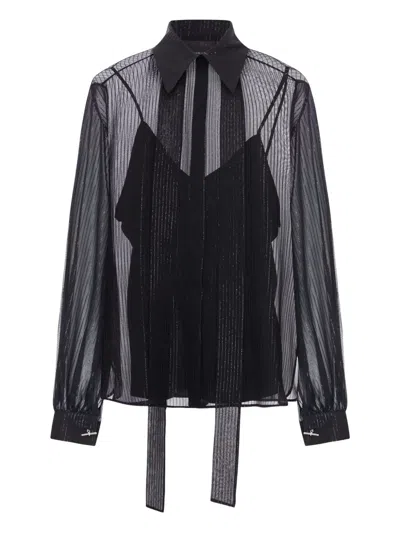 Max Mara Sheer Long Sleeve Top With Tie Detail In Black