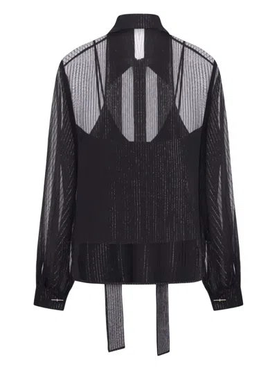 Max Mara Sheer Long Sleeve Top With Tie Detail In Black