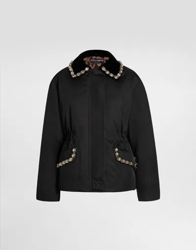 Dolce & Gabbana Giubbino In Nylon Con Logo In Rilievo In Black