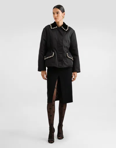 Dolce & Gabbana Giubbino In Nylon Con Logo In Rilievo In Black