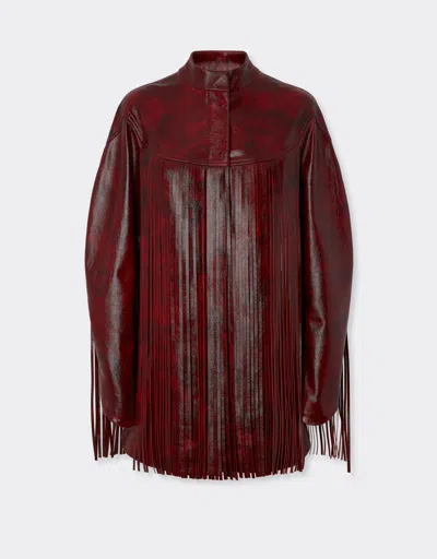 Ferrari Long Leather Jacket With Fringes In Red