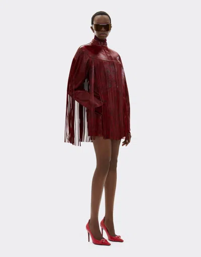 Ferrari Long Leather Jacket With Fringes In Red