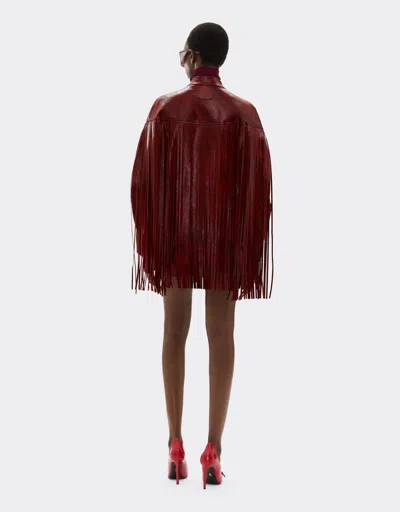 Ferrari Long Leather Jacket With Fringes In Red
