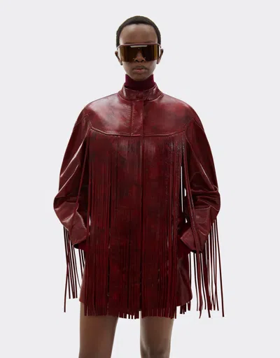 Ferrari Long Leather Jacket With Fringes In Red