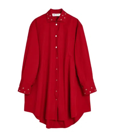 Our Legacy Long Sleeve Knee Length Dress With Eyelet Design In Red