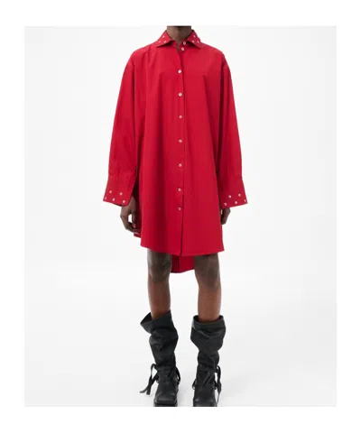 Our Legacy Long Sleeve Knee Length Dress With Eyelet Design In Red
