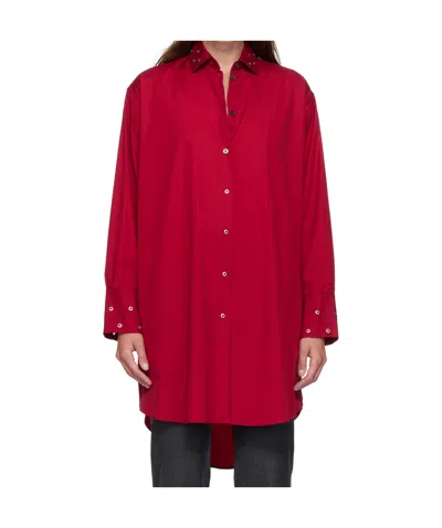Our Legacy Long Sleeve Knee Length Dress With Eyelet Design In Red