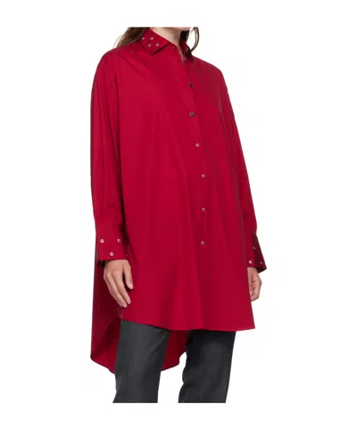 Our Legacy Long Sleeve Knee Length Dress With Eyelet Design In Red