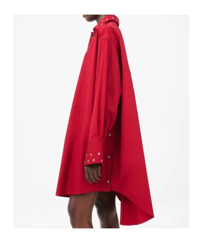 Our Legacy Long Sleeve Knee Length Dress With Eyelet Design In Red