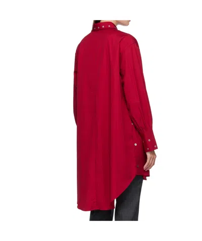 Our Legacy Long Sleeve Knee Length Dress With Eyelet Design In Red