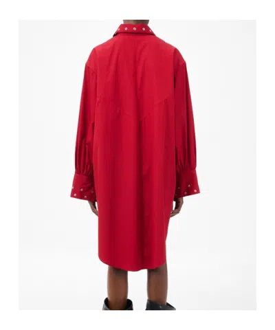 Our Legacy Long Sleeve Knee Length Dress With Eyelet Design In Red