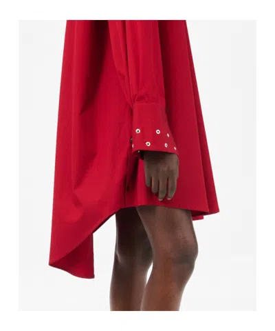 Our Legacy Long Sleeve Knee Length Dress With Eyelet Design In Red