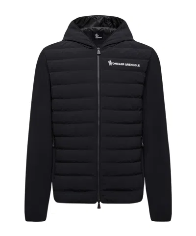 Moncler Striped Detailing Cotton Blend Hooded Jacket In Black