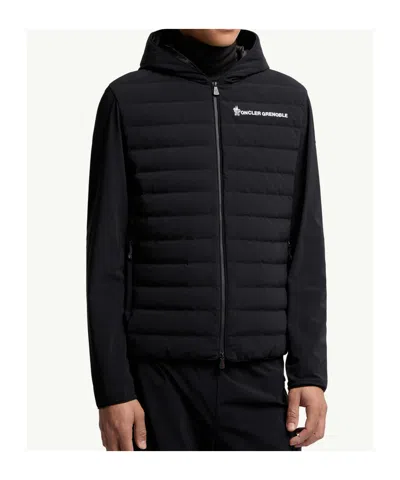 Moncler Striped Detailing Cotton Blend Hooded Jacket In Black