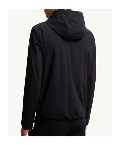 Moncler Striped Detailing Cotton Blend Hooded Jacket In Black
