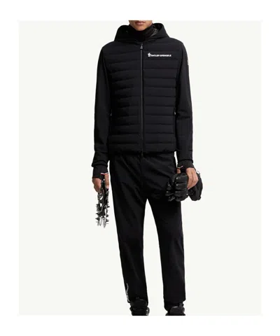 Moncler Striped Detailing Cotton Blend Hooded Jacket In Black