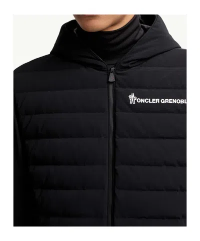 Moncler Striped Detailing Cotton Blend Hooded Jacket In Black