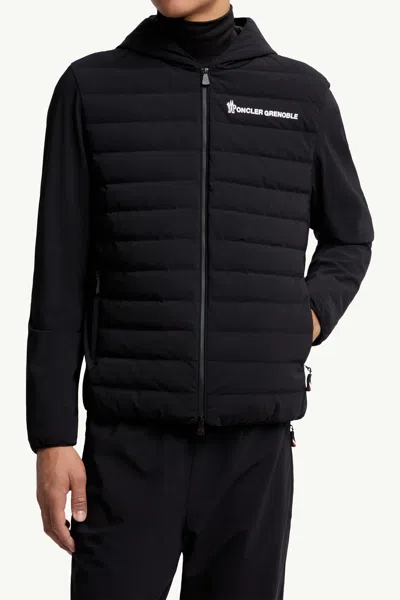 Moncler Striped Detailing Cotton Blend Hooded Jacket In Black