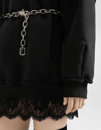 Dolce & Gabbana Ruffled-sleeve Drawstring Sweatshirt In Black