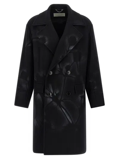 Dries Van Noten Oversized Double-breasted Coat With Peonia Print In Black
