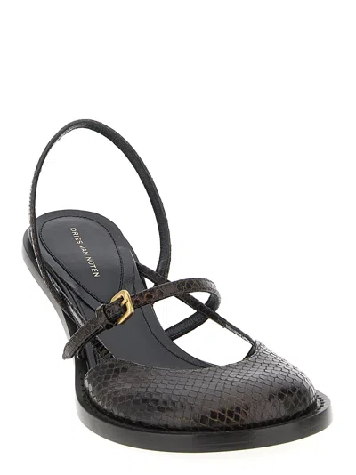 Dries Van Noten Slingback Sandals With Buckle And Kitten Heel In Brown