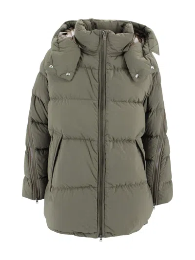 Herno Green Down Jacket With Quilted Design And Removable Hood In Tech Fabric Woman In Green