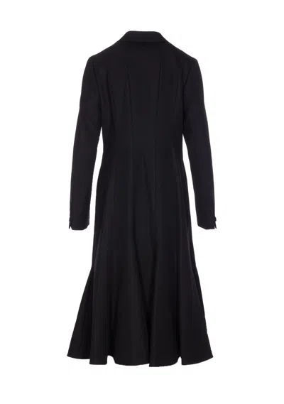 Fendi Black Grain De Poudre Wool Midi Coat With Peplum In Black