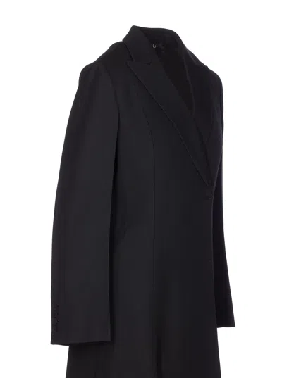 Fendi Black Grain De Poudre Wool Midi Coat With Peplum In Black