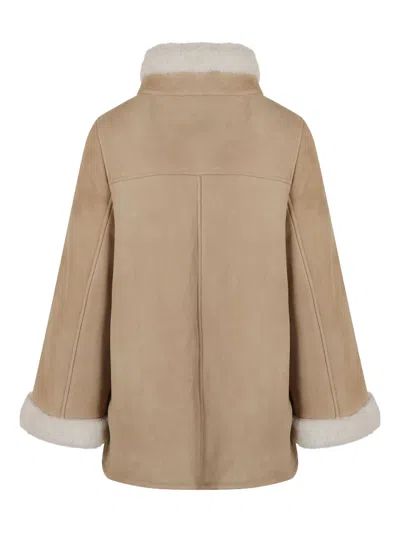Fay Boxy Beige Suede Coat With Plush Shearling Lining In Multi