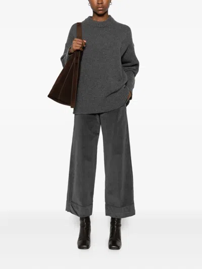 White Sand Wide-leg Trousers In Gray