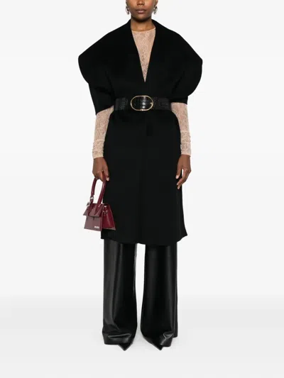 Elisabetta Franchi Mantle In Wool Fabric Double In Black