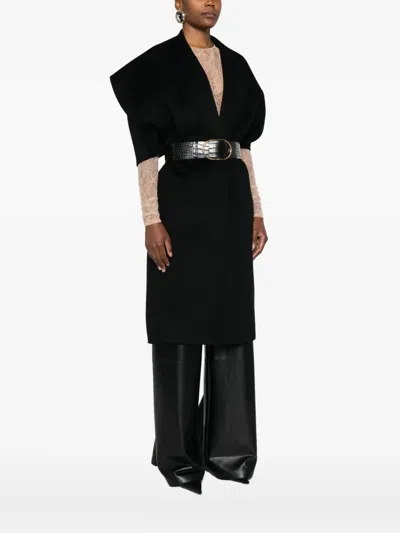 Elisabetta Franchi Mantle In Wool Fabric Double In Black