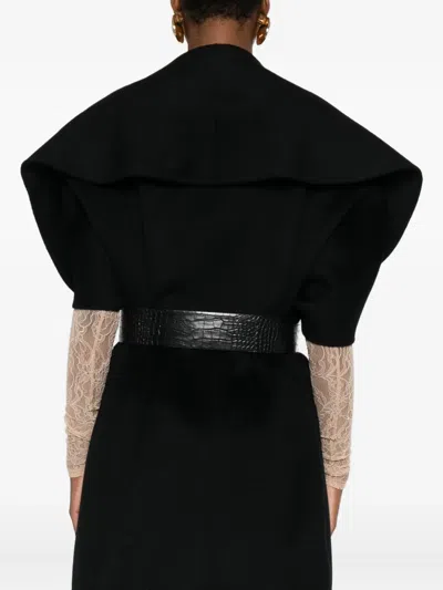 Elisabetta Franchi Mantle In Wool Fabric Double In Black